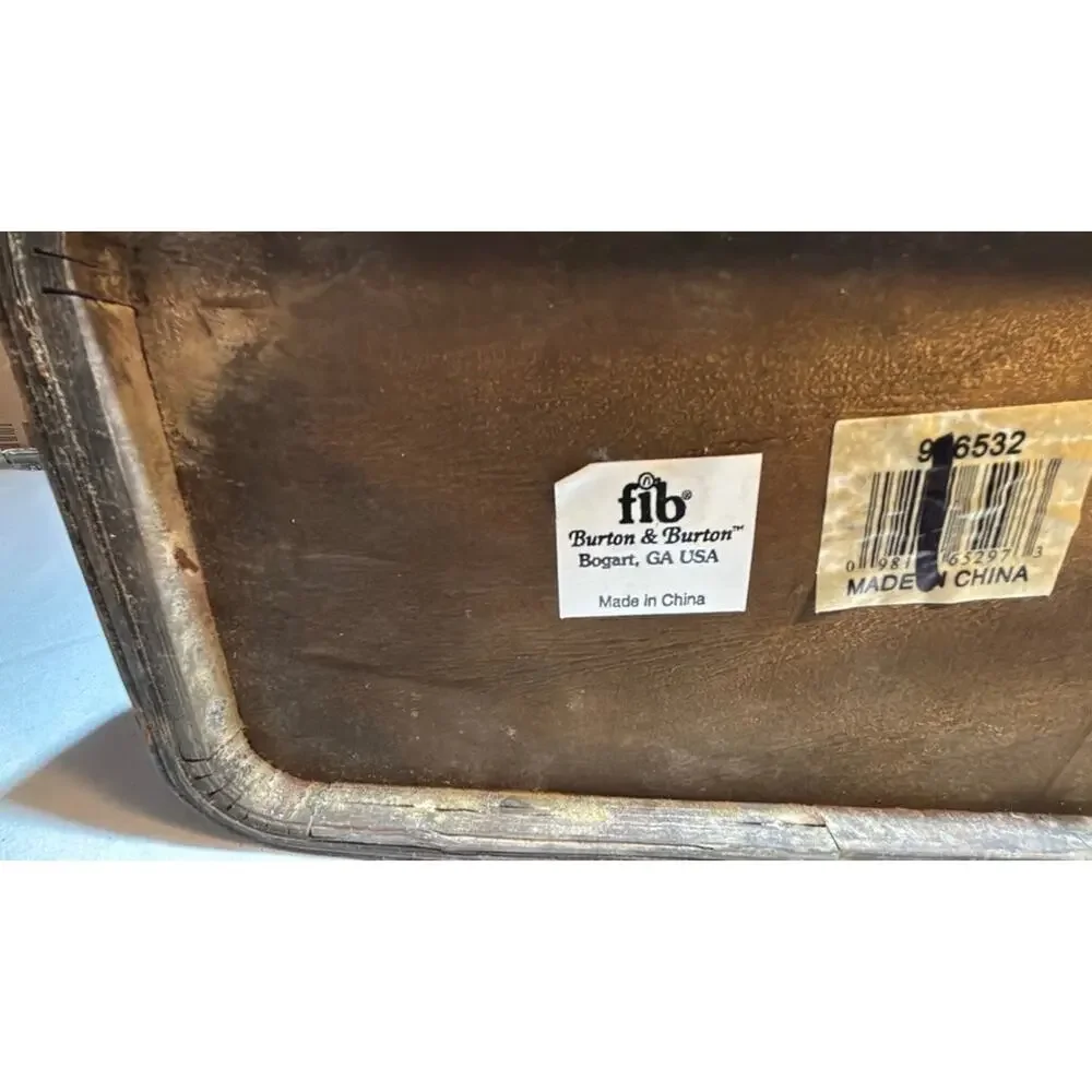 Vintage Wooden Basket with Leather Accents by Burton & Burton